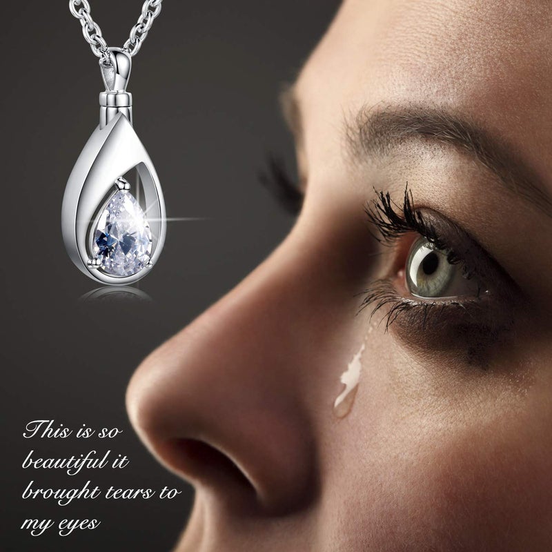 Sariel 925 Sterling Silver Cremation Jewelry Memorial CZ Teardrop Ashes Keepsake Urns Pendant Necklace for urn Necklaces Ashes Jewelry Gifts (Clear) - Image 2